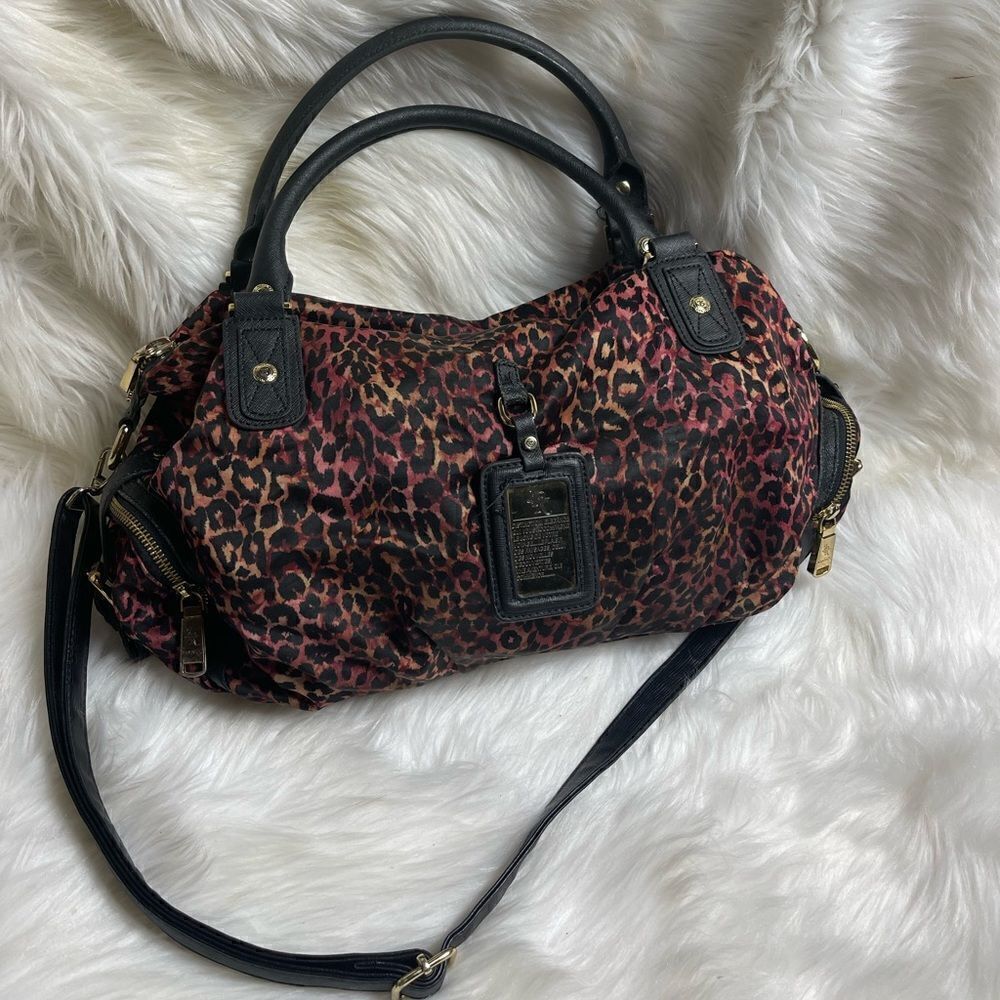 JPK Paris 75 Magenta Black Animal Print Fabric Satchel / shoulder bag .